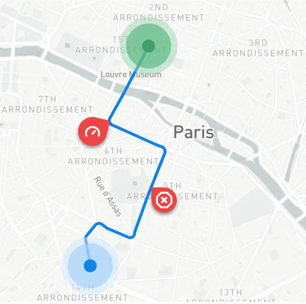 carte des trajets télématiques - Dadycar – Suivi télématique en temps réel