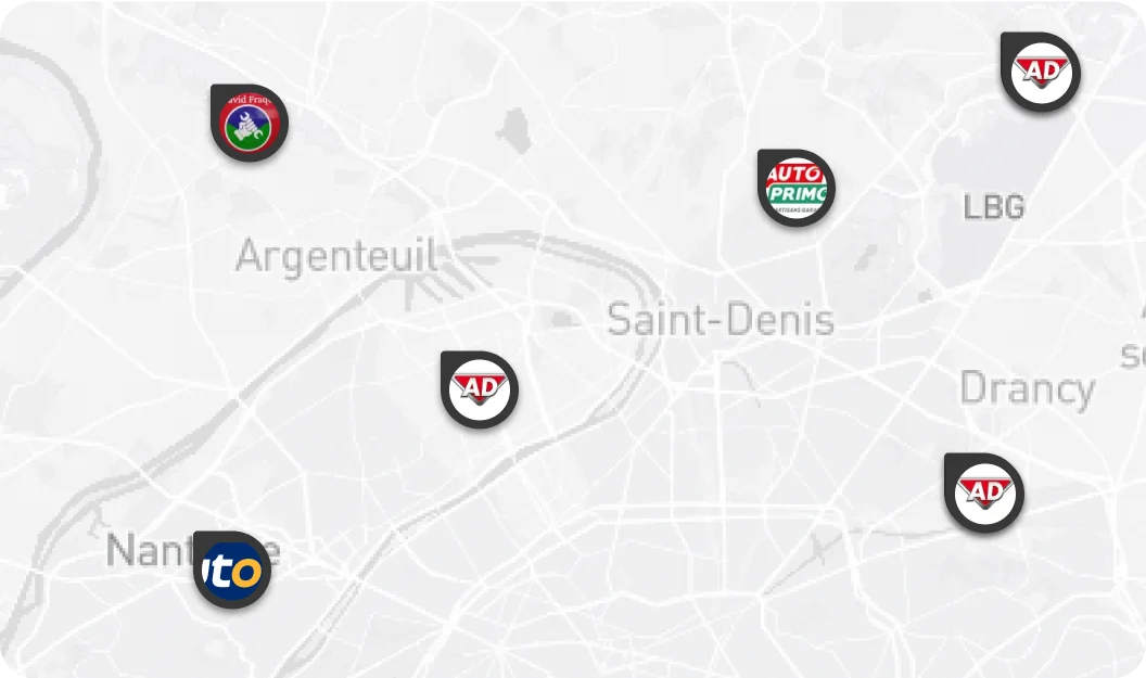 carte des garages - Partenaires de Maintenance - Réseau Optimisé